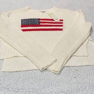 Francesca's Collections Cream Sweater with Flag Design